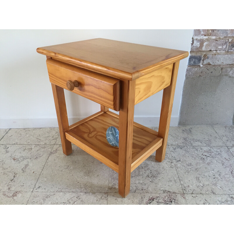 Vintage Fir Wood Bedside Cabinet 1980s