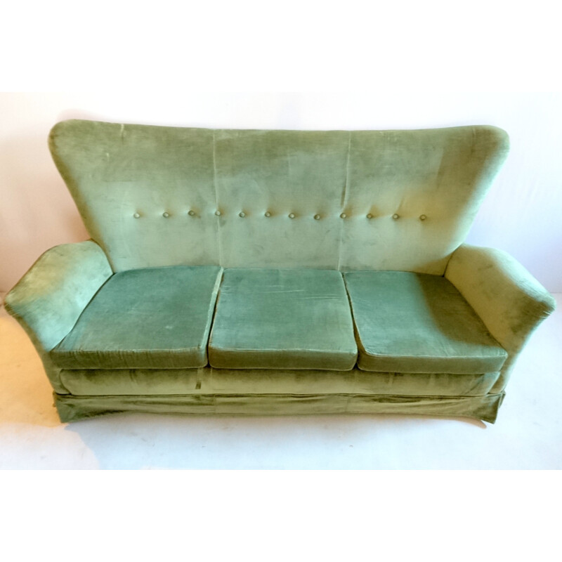 Mid-century Italian green velvet sofa - 1950s
