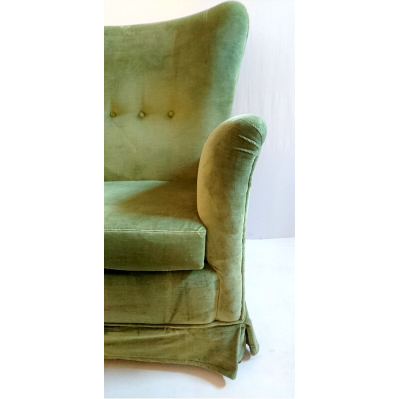 Mid-century Italian green velvet sofa - 1950s