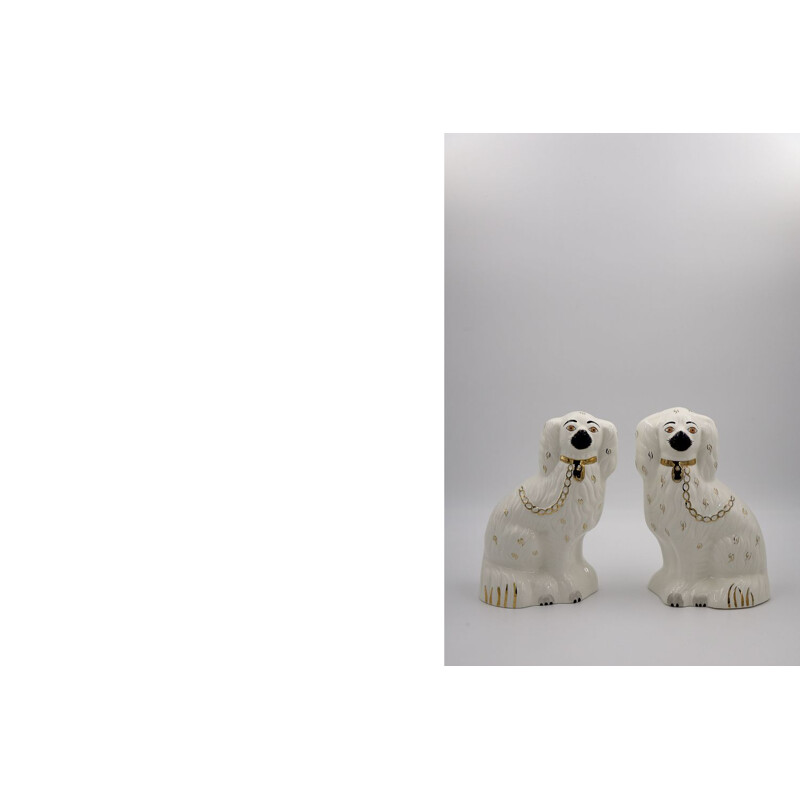 Pair of vintage ceramic Staffordshire 1378-4 fireplace dogs from Beswick, England 1960