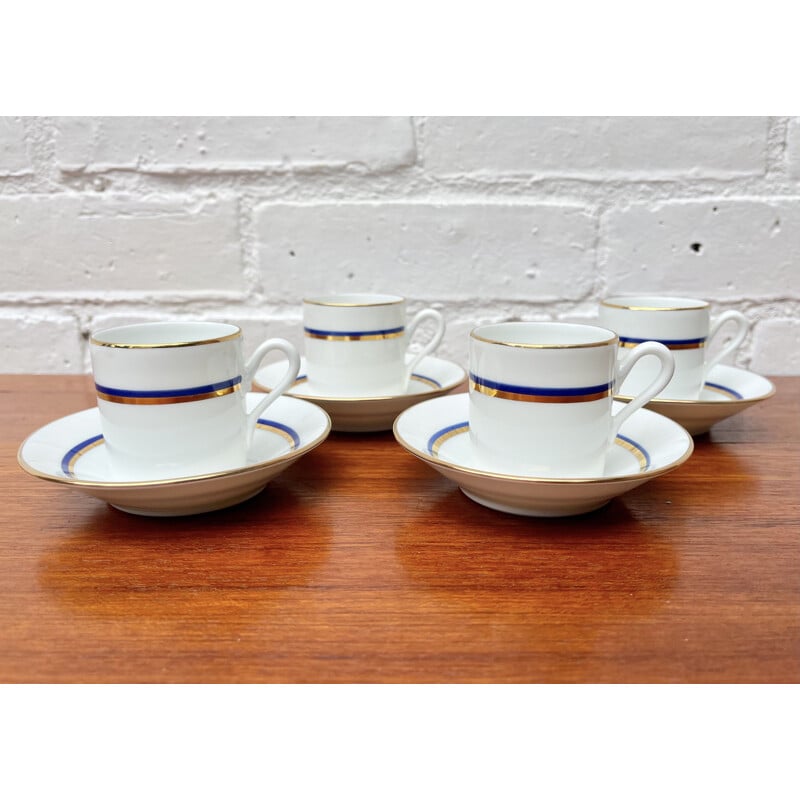Set of 4 vintage espresso cups and saucers blue pattern by Richard Ginori, Italy
