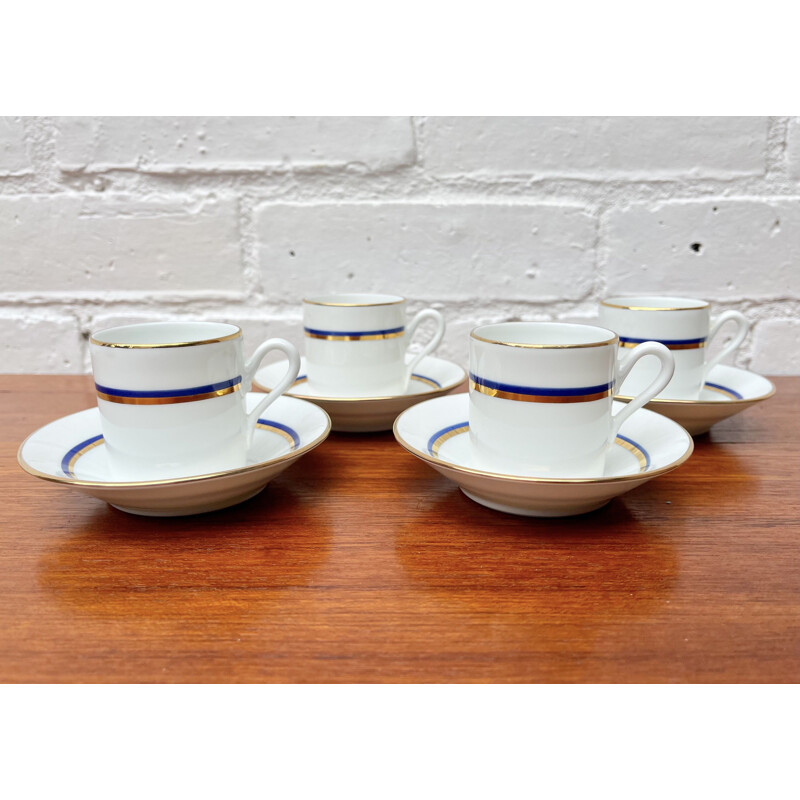 Set of 4 vintage espresso cups and saucers blue pattern by Richard Ginori, Italy