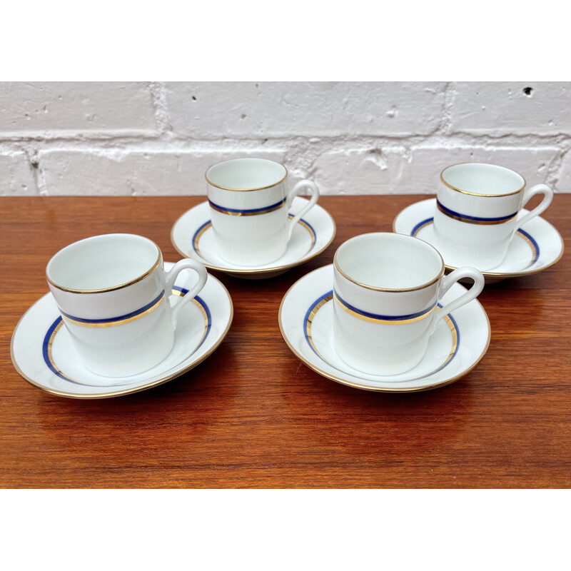 Set di 4 tazze e piattini da espresso vintage con motivo blu di Richard Ginori, Italia