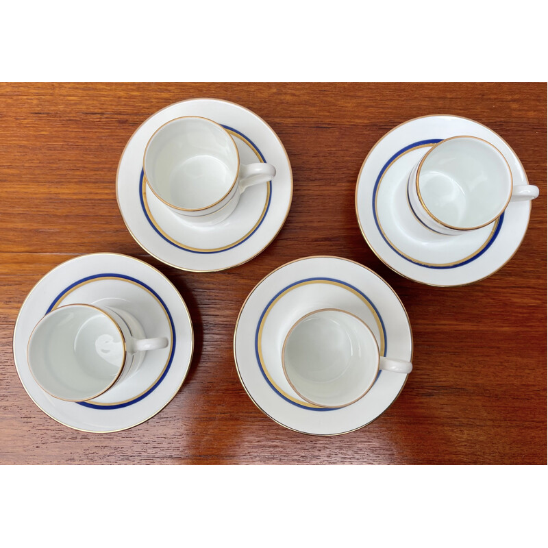 Conjunto de 4 chávenas de café expresso e pires com padrão azul de Richard Ginori, Itália