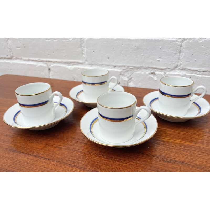 Set of 4 vintage espresso cups and saucers blue pattern by Richard Ginori,  Italy