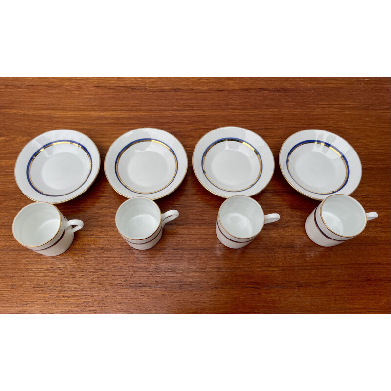 Set van 4 vintage espressokopjes en schotels met blauw patroon van Richard Ginori, Italië