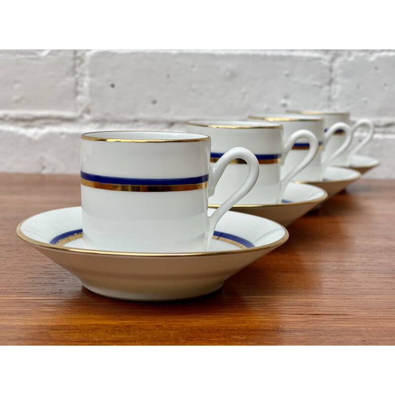 Set of 4 vintage espresso cups and saucers blue pattern by Richard Ginori, Italy