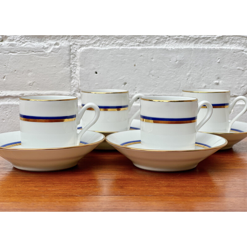 Set of 4 vintage espresso cups and saucers blue pattern by Richard Ginori, Italy