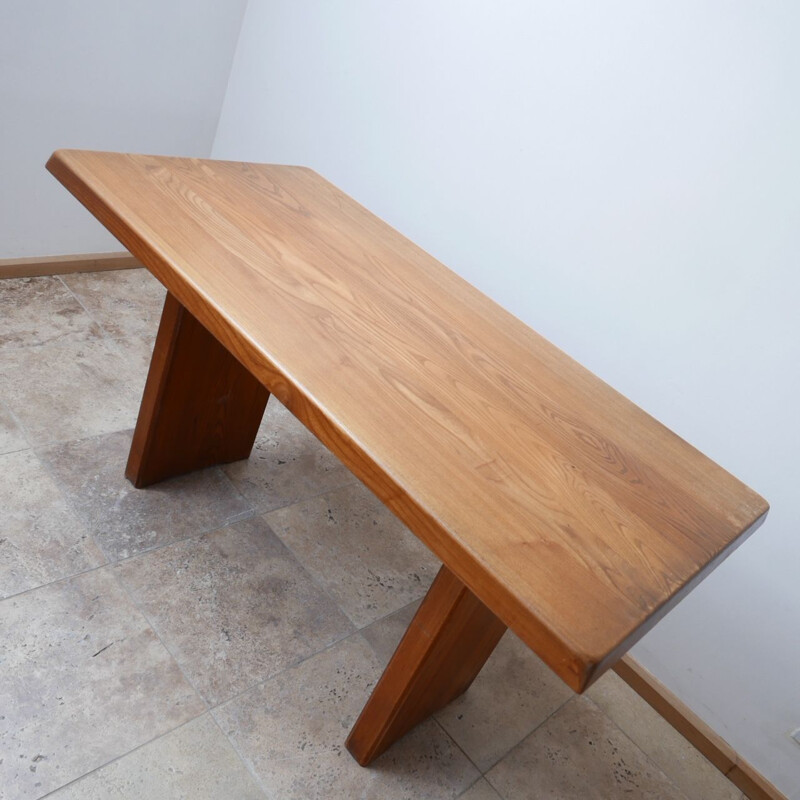Vintage Pierre Chapo T14 Elm Dining Table, French 1970s