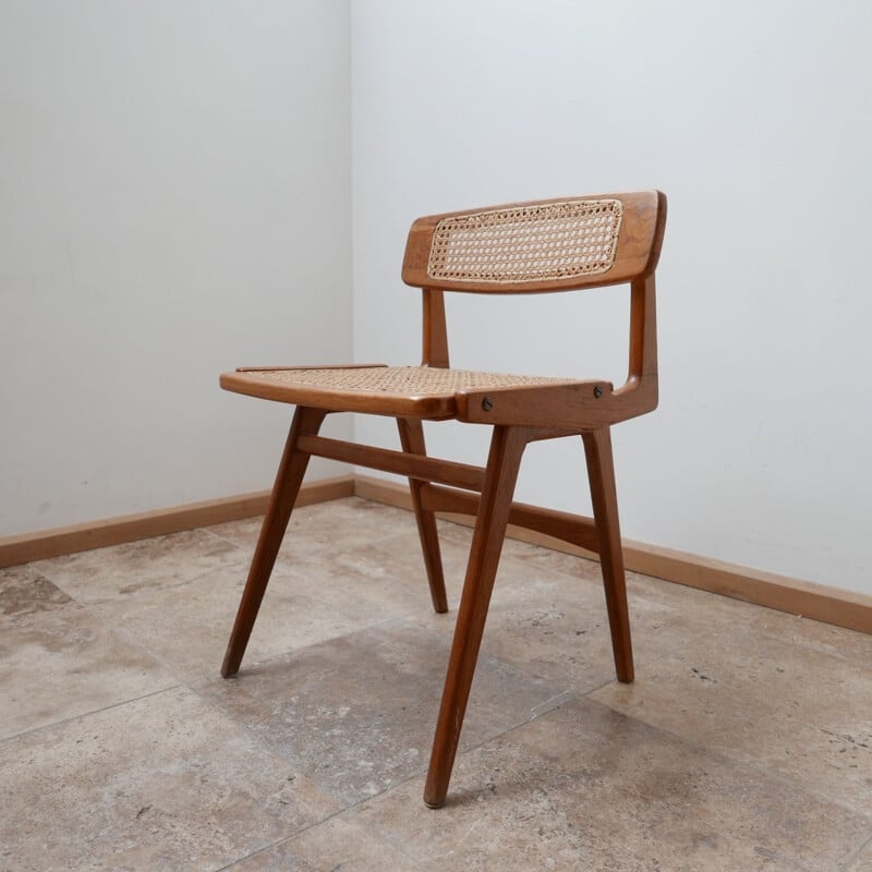 Vintage Wood and Cane Desk Chair by Roger Landault, France 1950s