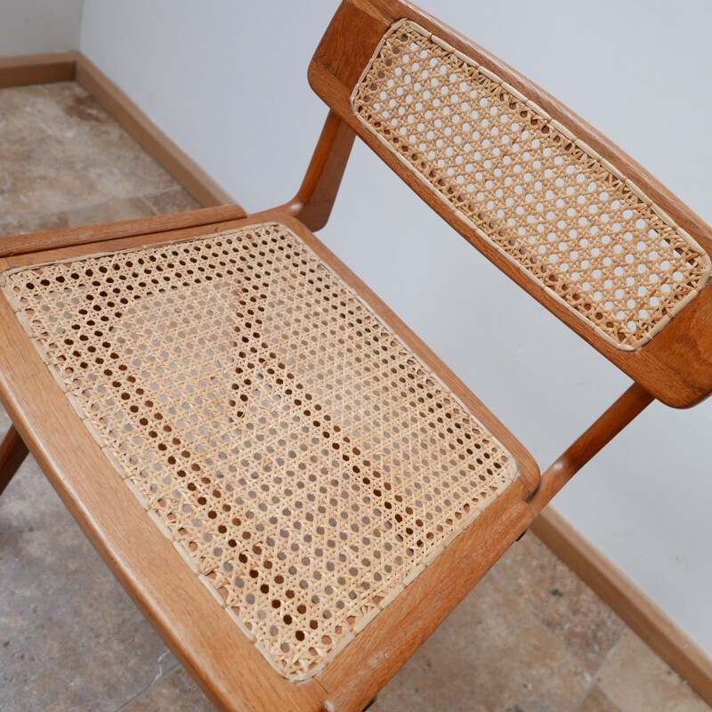 Vintage Wood and Cane Desk Chair by Roger Landault, France 1950s