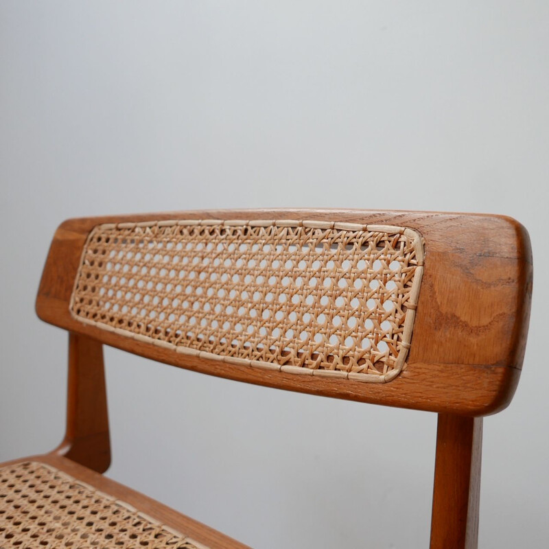 Chaise de bureau vintage en bois et cannage de Roger Landault, France 1950