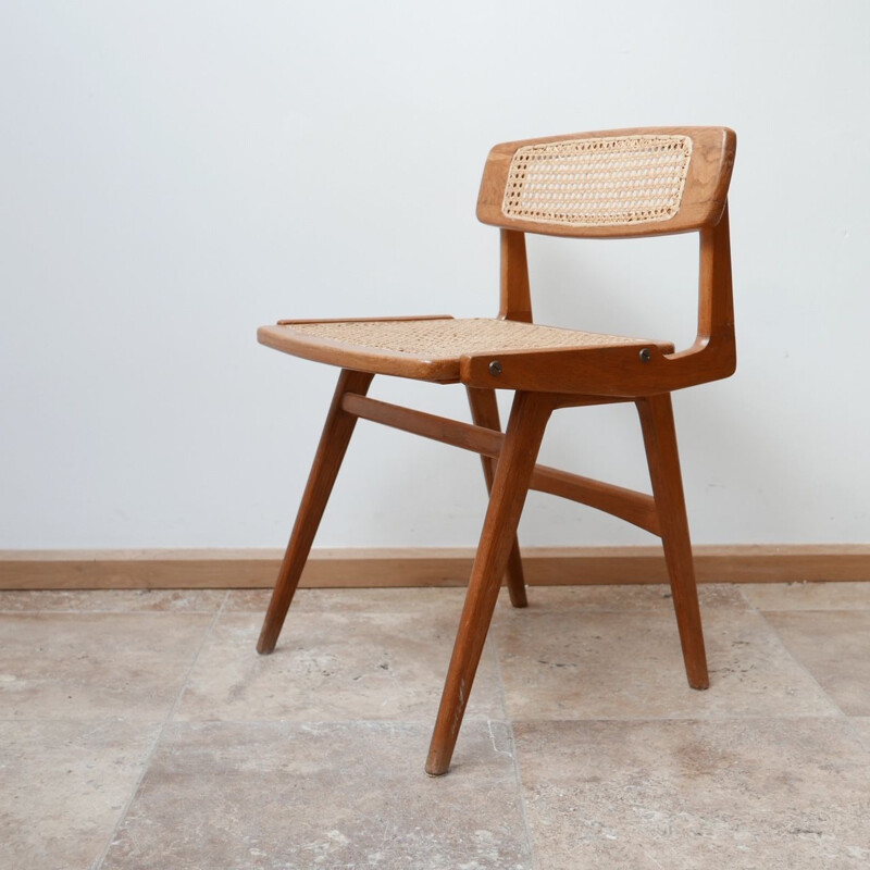 Vintage Wood and Cane Desk Chair by Roger Landault, France 1950s