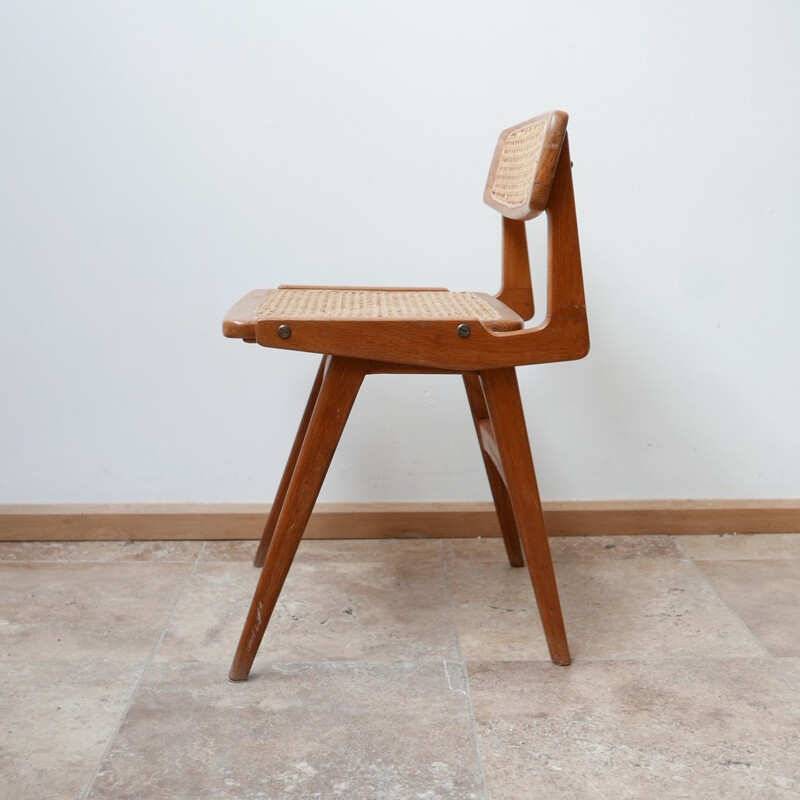 Vintage Wood and Cane Desk Chair by Roger Landault, France 1950s