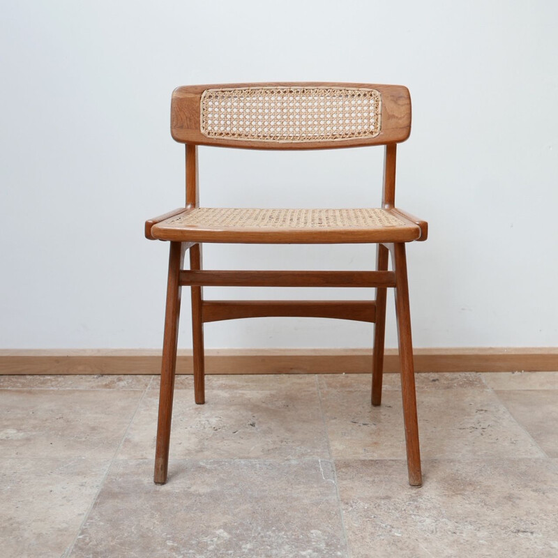 Vintage Wood and Cane Desk Chair by Roger Landault, France 1950s