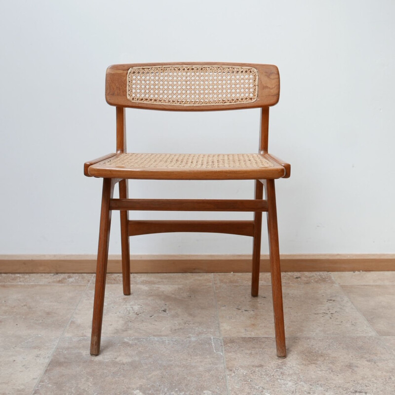 Vintage Wood and Cane Desk Chair by Roger Landault, France 1950s