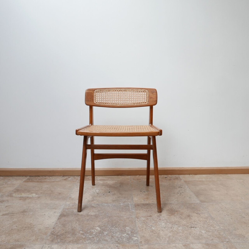 Vintage Wood and Cane Desk Chair by Roger Landault, France 1950s