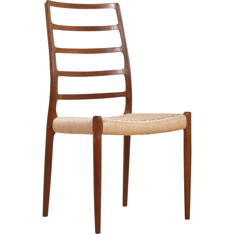Vintage dining chair in teak and new seating by Nils O. Moller for J.L. Møller Mobelfabrik, Scandinavian 1960s