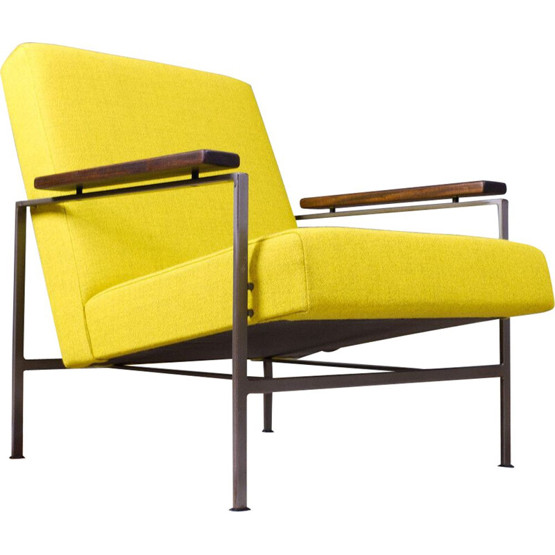 Vintage lounge chair in yellow wool Lotus model by Rob Parry 1960s