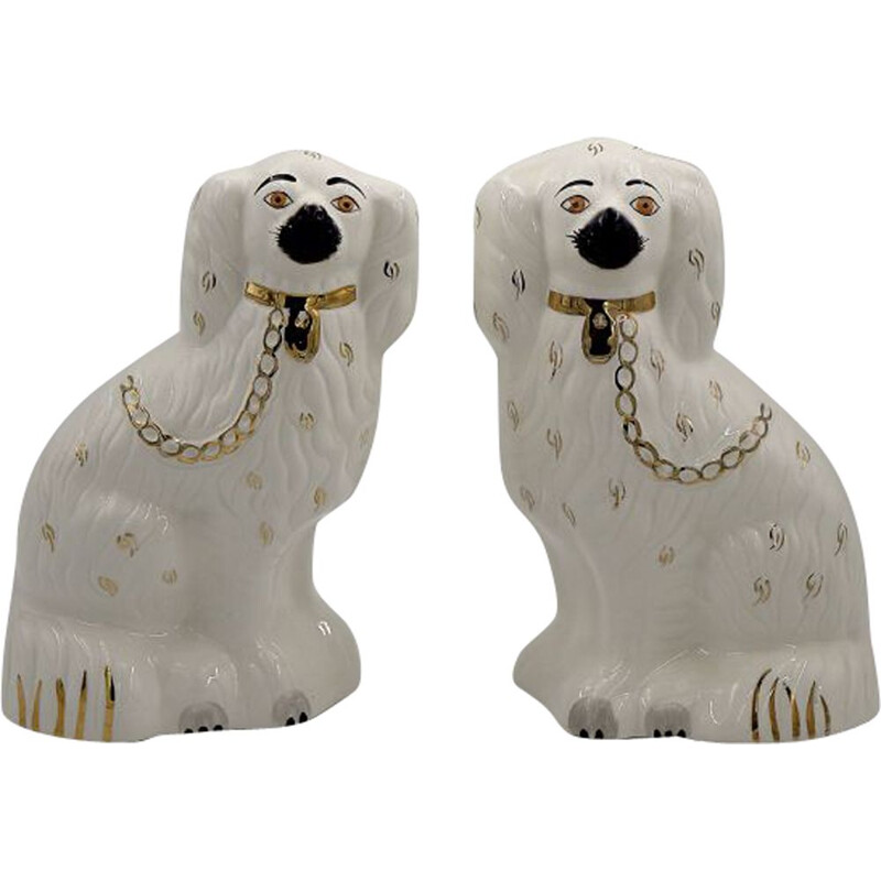 Coppia di cani da camino vintage in ceramica Staffordshire 1378-4 di Beswick, Inghilterra 1960