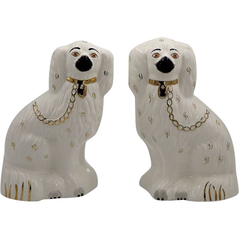 Par de perros de chimenea de cerámica vintage Staffordshire 1378-4 de Beswick, Inglaterra 1960