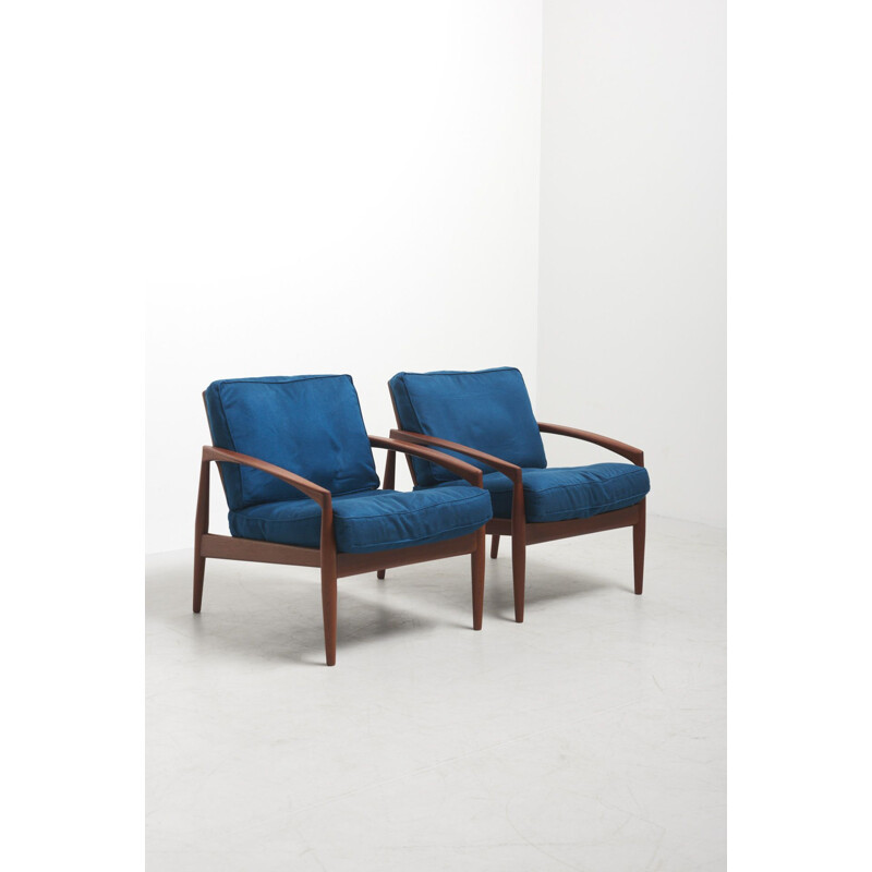 Pair of vintage "Paper Knife" Easy Chairs by Kai Kristiansen for Magnus Olesen, Denmark 1950s