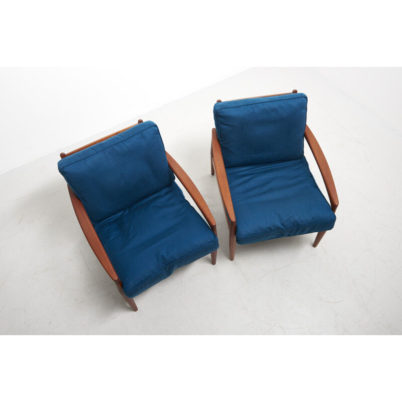 Pair of vintage "Paper Knife" Easy Chairs by Kai Kristiansen for Magnus Olesen, Denmark 1950s