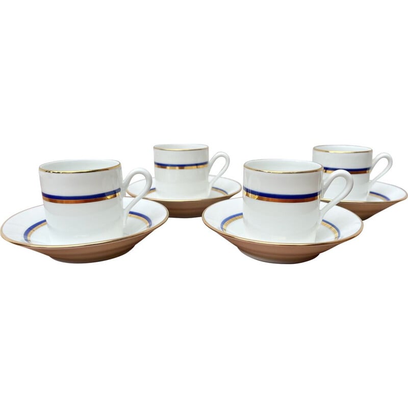 Conjunto de 4 chávenas de café expresso e pires com padrão azul de Richard Ginori, Itália