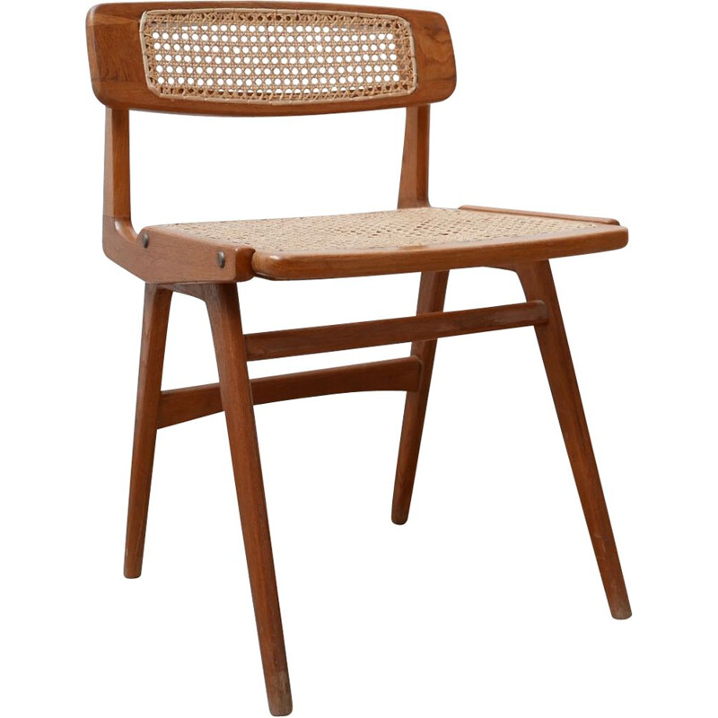 Vintage Wood and Cane Desk Chair by Roger Landault, France 1950s