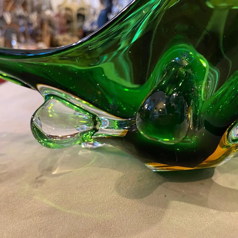 Bol vintage moderne en verre de Murano vert et brun 1970