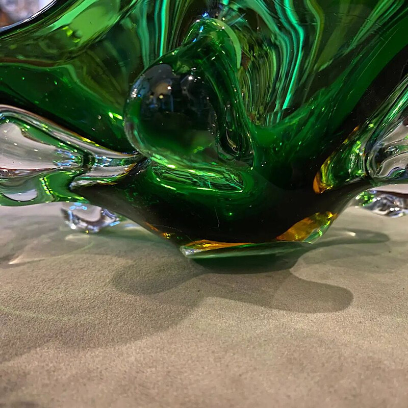 Vintage Modern Green and Brown Murano Glass Bowl 1970