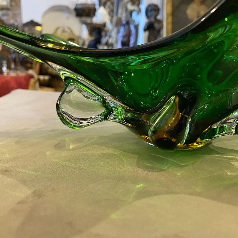 Bol vintage moderne en verre de Murano vert et brun 1970