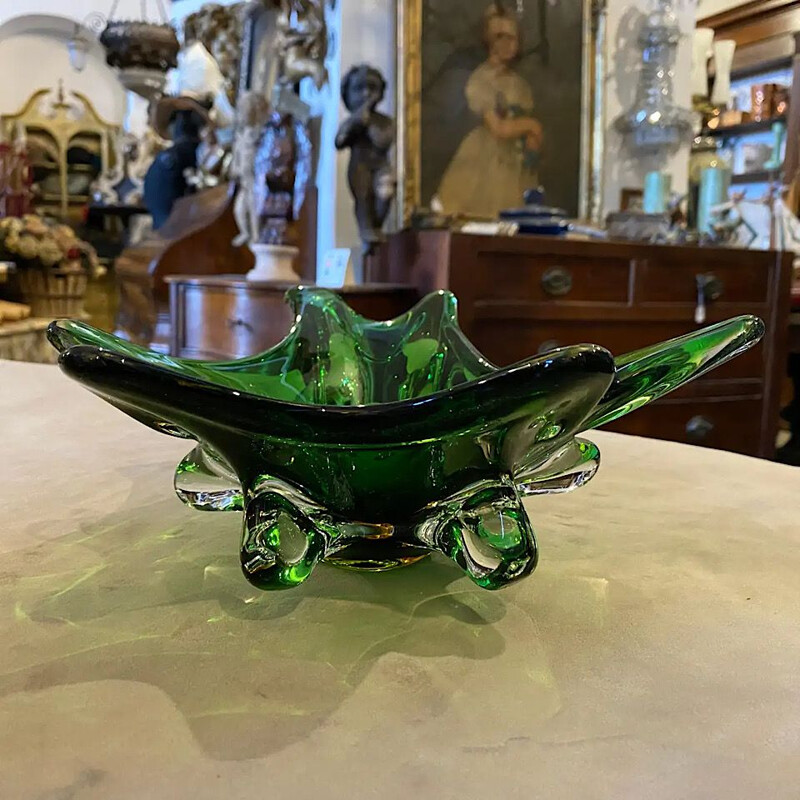 Bol vintage moderne en verre de Murano vert et brun 1970