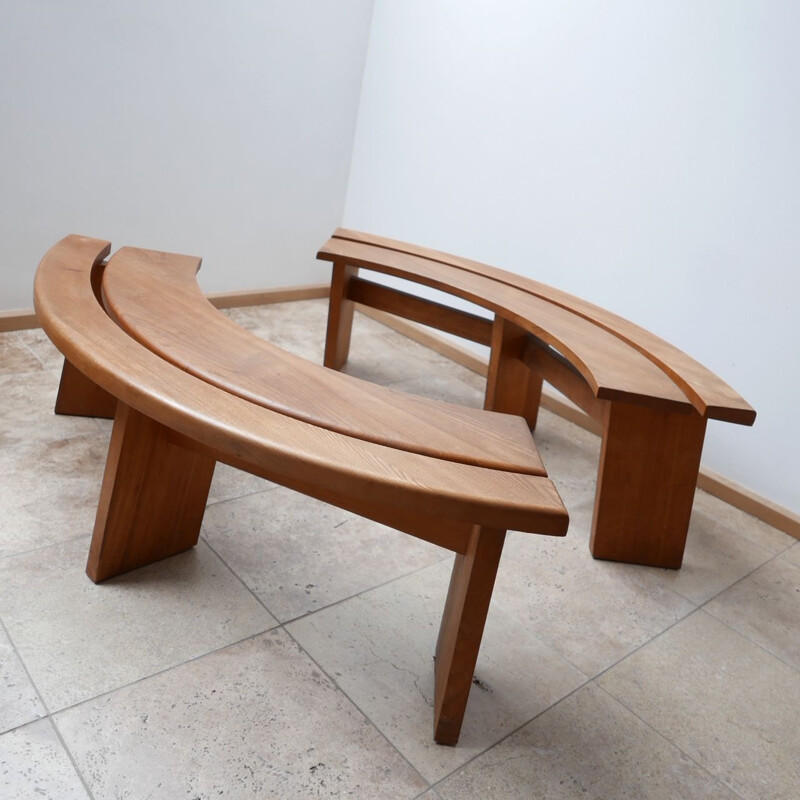 Pair of vintage S38 Elm Benches by Pierre Chapo, French 1970s