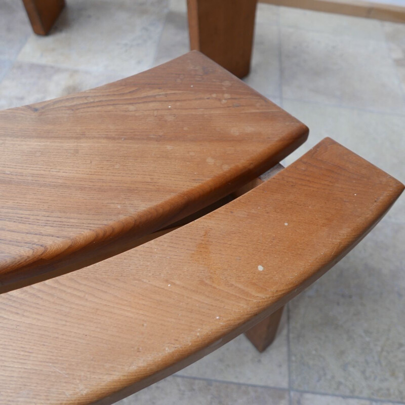 Pair of vintage S38 Elm Benches by Pierre Chapo, French 1970s