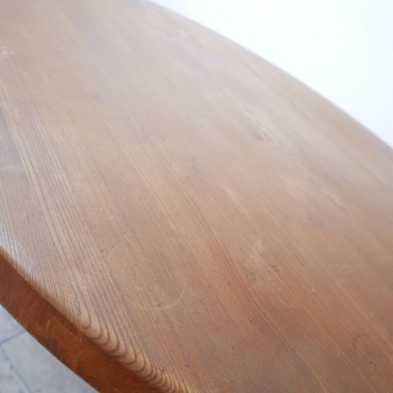 Vintage T21 Circular Elm Dining Table by Pierre Chapo, France 1970s