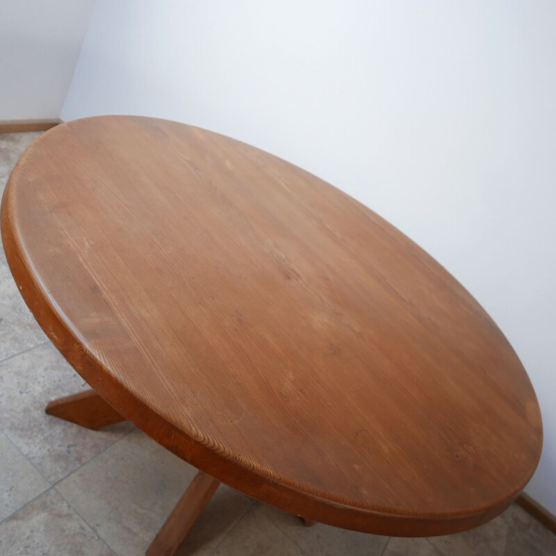 Vintage T21 Circular Elm Dining Table by Pierre Chapo, France 1970s