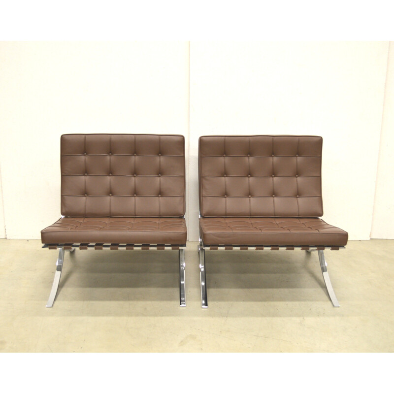 Paire de fauteuils Barcelona Knoll en cuir marron, Mies VAN DER ROHE - 2000