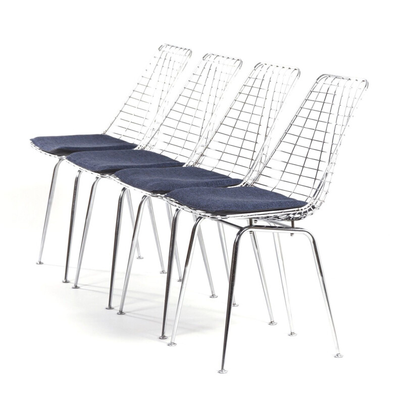 Set of 4 vintage Flamingo Wire Chairs by Braakman and Dekker for Pastoe 1960s