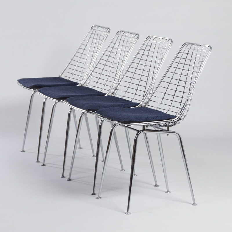 Set of 4 vintage Flamingo Wire Chairs by Braakman and Dekker for Pastoe 1960s