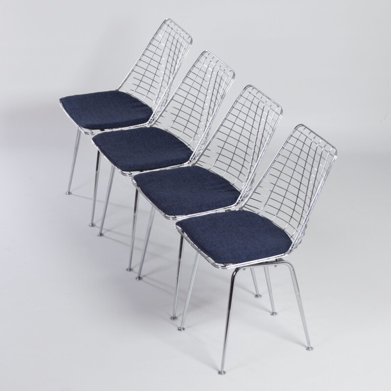 Set of 4 vintage Flamingo Wire Chairs by Braakman and Dekker for Pastoe 1960s