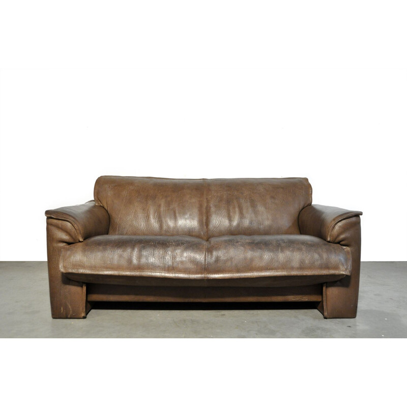 Vintage 2-seater leather sofa by Hugo de Ruiter for Leolux, Netherlands 1970