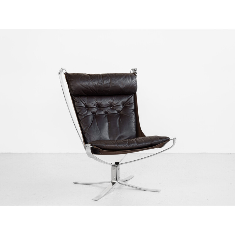 Vintage Falcon armchair in chrome and leather by Sigurd Ressell for Vatne Möbler 1970