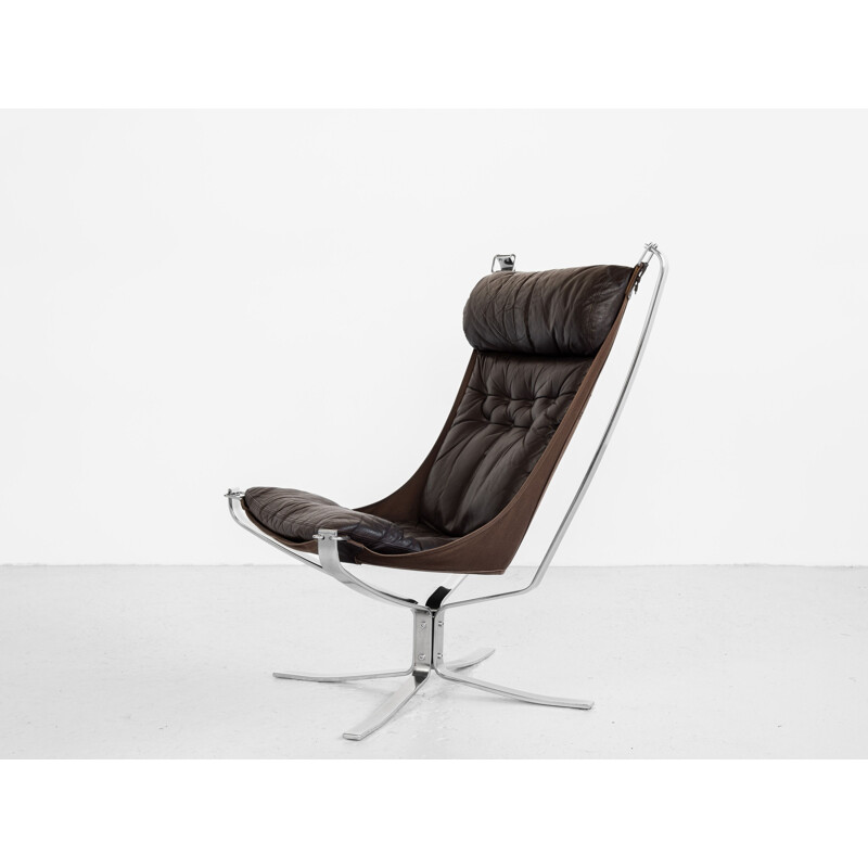 Vintage Falcon armchair in chrome and leather by Sigurd Ressell for Vatne Möbler 1970