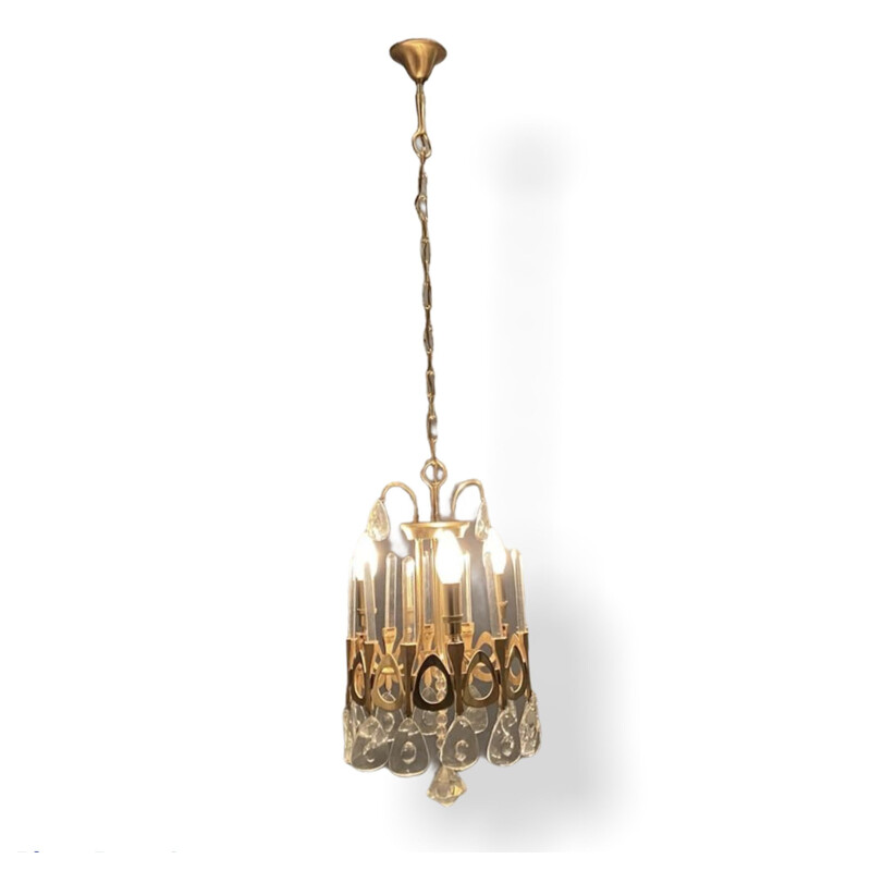 Vintage Crystal and Gold Chandelier by Gaetano Sciolari 1970s