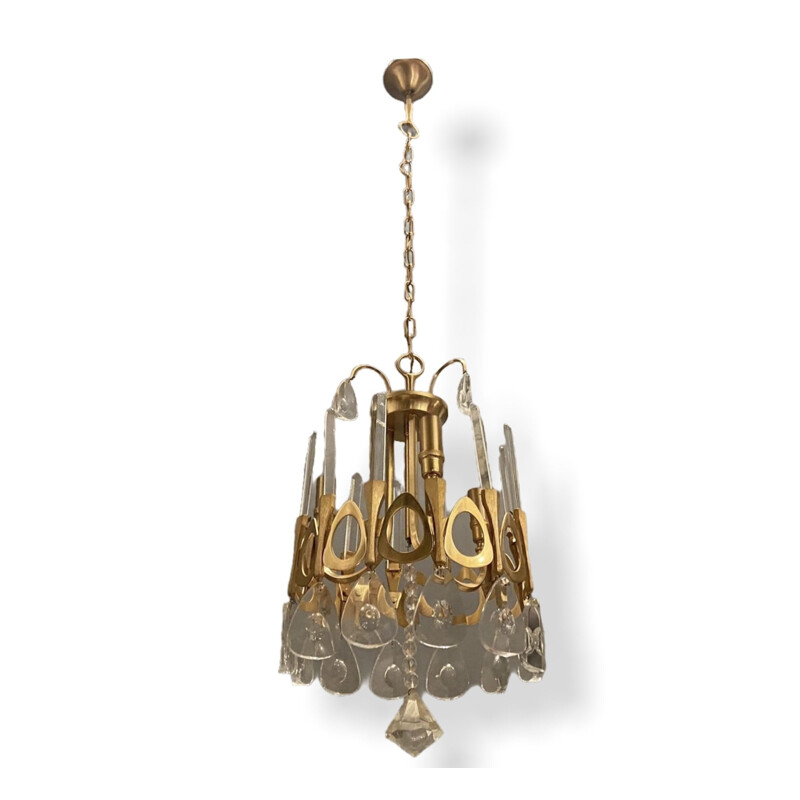 Vintage Crystal and Gold Chandelier by Gaetano Sciolari 1970s