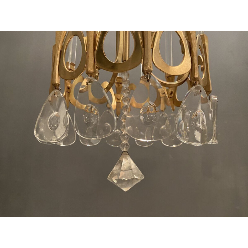 Vintage Crystal and Gold Chandelier by Gaetano Sciolari 1970s