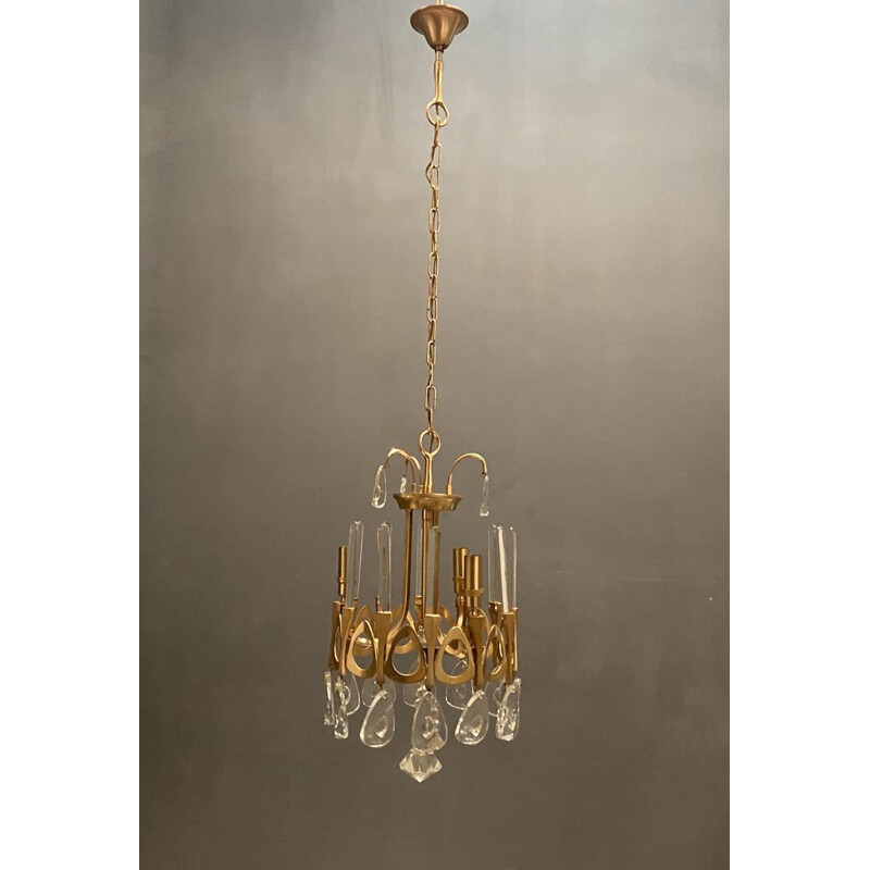 Vintage Crystal and Gold Chandelier by Gaetano Sciolari 1970s