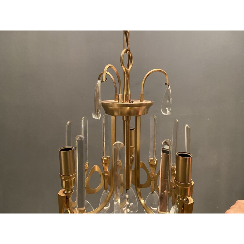 Vintage Crystal and Gold Chandelier by Gaetano Sciolari 1970s