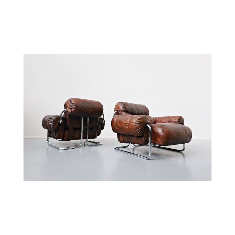 Pair of vintage "Tucroma" Armchairs By Guido Faleschini Leather, Italian 